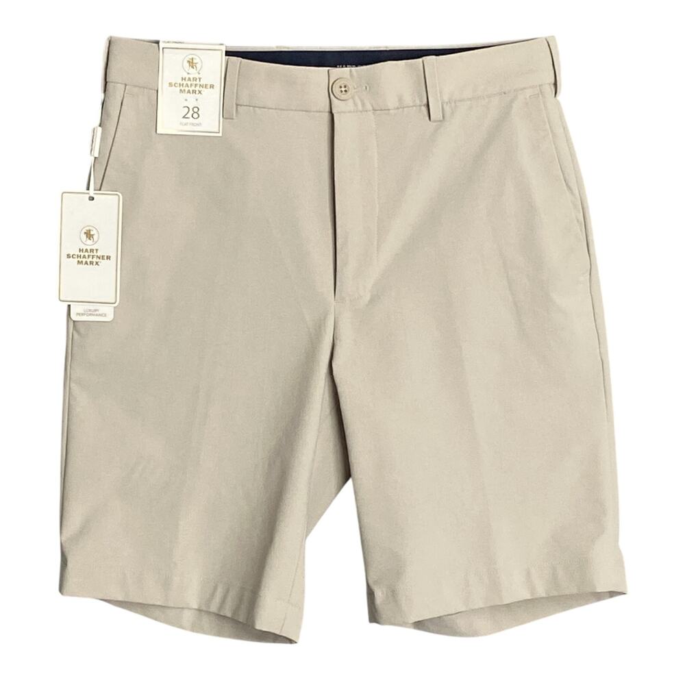 Hart Schaffner Marx Shorts Men's 28W Flat Front 4-Way Stretch Light Beige NEW